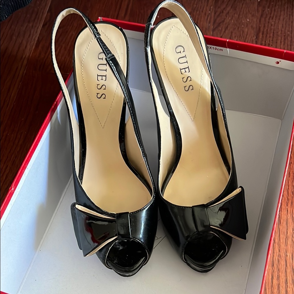 GUESS Black Peep-Toe Slingback Heels